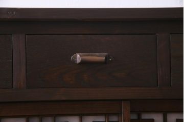 ラフジュ工房オリジナル　古建具リメイク　組子模様と障子紙が和モダンな雰囲気の脚付き戸棚(書院戸、組子、キャビネット)(R-037746)