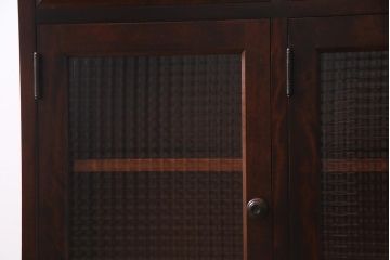 リメイク家具　北海道民芸家具　チェッカーガラスがアクセントになったリメイクサイドボード(収納棚、キャビネット)(R-037747)