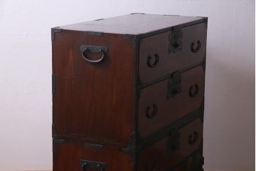 アンティーク家具　明治大正期　前面ケヤキ材　格式高い和の空間づくりが叶う庄内箪笥(重ね箪笥、衣装箪笥)(R-037750)