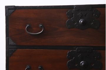 アンティーク家具　明治大正期　前面ケヤキ材　格式高い和の空間づくりが叶う庄内箪笥(重ね箪笥、衣装箪笥)(R-037750)