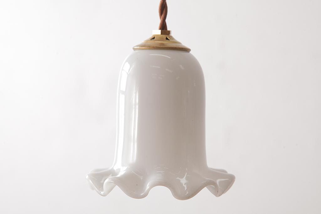 ビンテージ照明　愛らしいフリルシェードのペンダントライト(吊り下げ照明、天井照明)(R-037761)