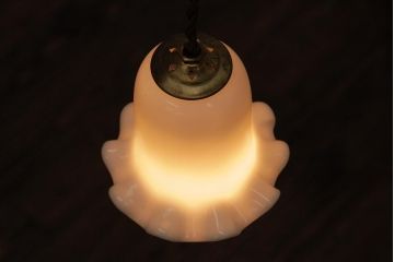 ビンテージ照明　愛らしいフリルシェードのペンダントライト(吊り下げ照明、天井照明)(R-037761)