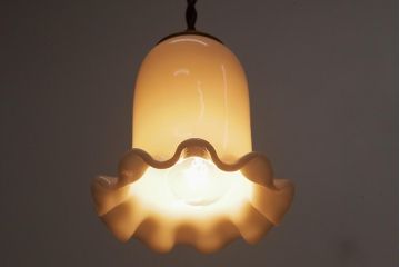 ビンテージ照明　愛らしいフリルシェードのペンダントライト(吊り下げ照明、天井照明)(R-037761)
