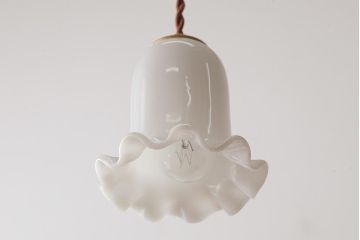 ビンテージ照明　愛らしいフリルシェードのペンダントライト(吊り下げ照明、天井照明)(R-037761)