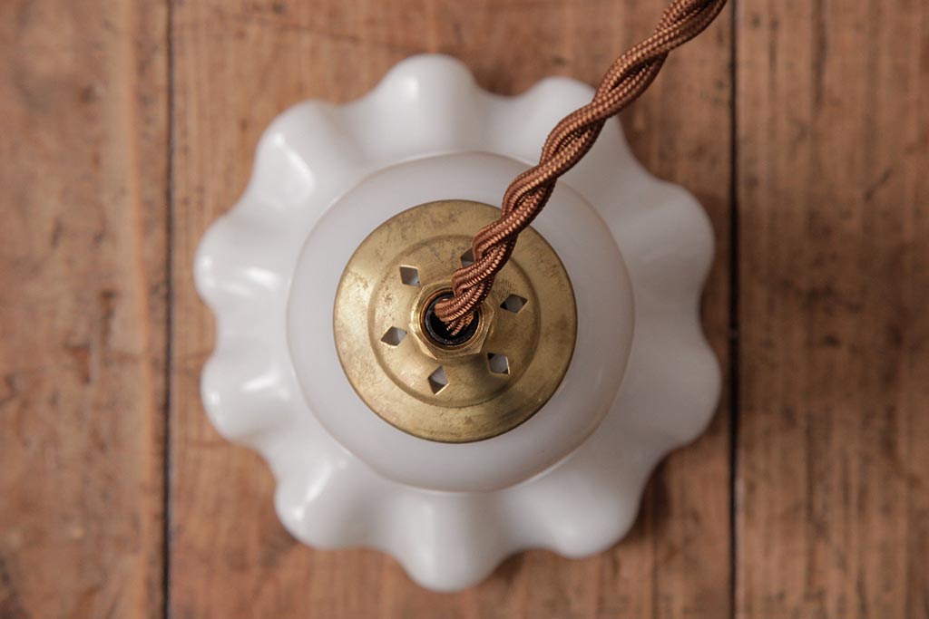 ビンテージ照明　愛らしいフリルシェードのペンダントライト(吊り下げ照明、天井照明)(R-037761)