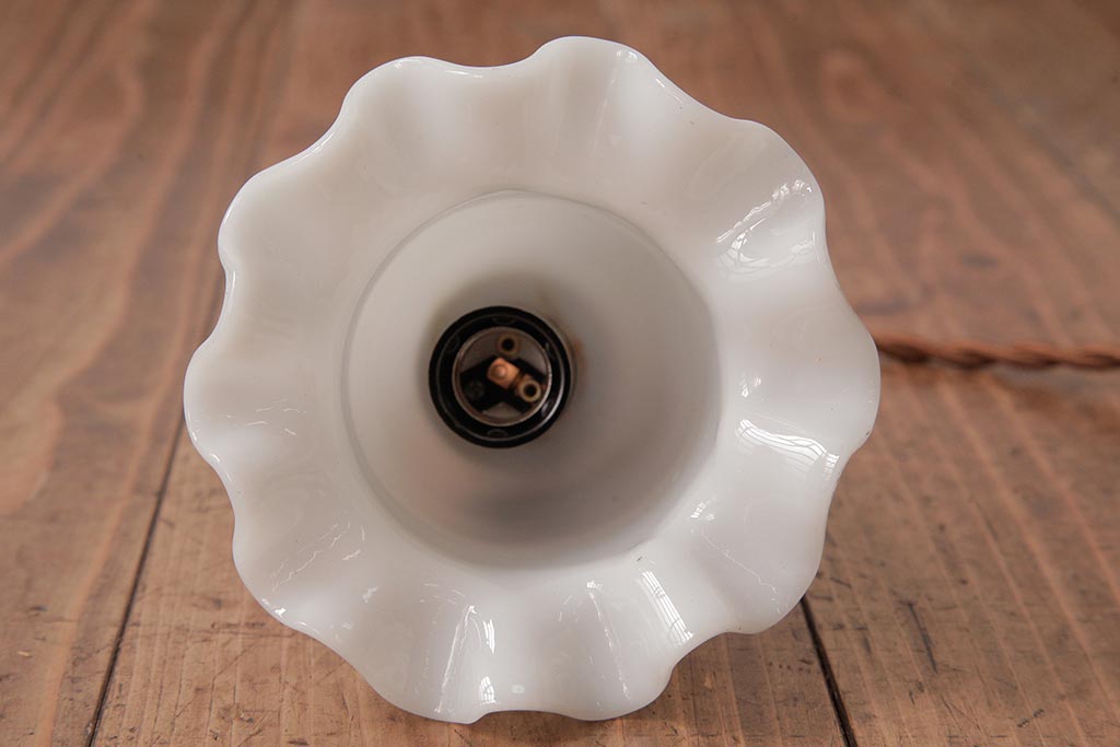 ビンテージ照明　愛らしいフリルシェードのペンダントライト(吊り下げ照明、天井照明)(R-037761)