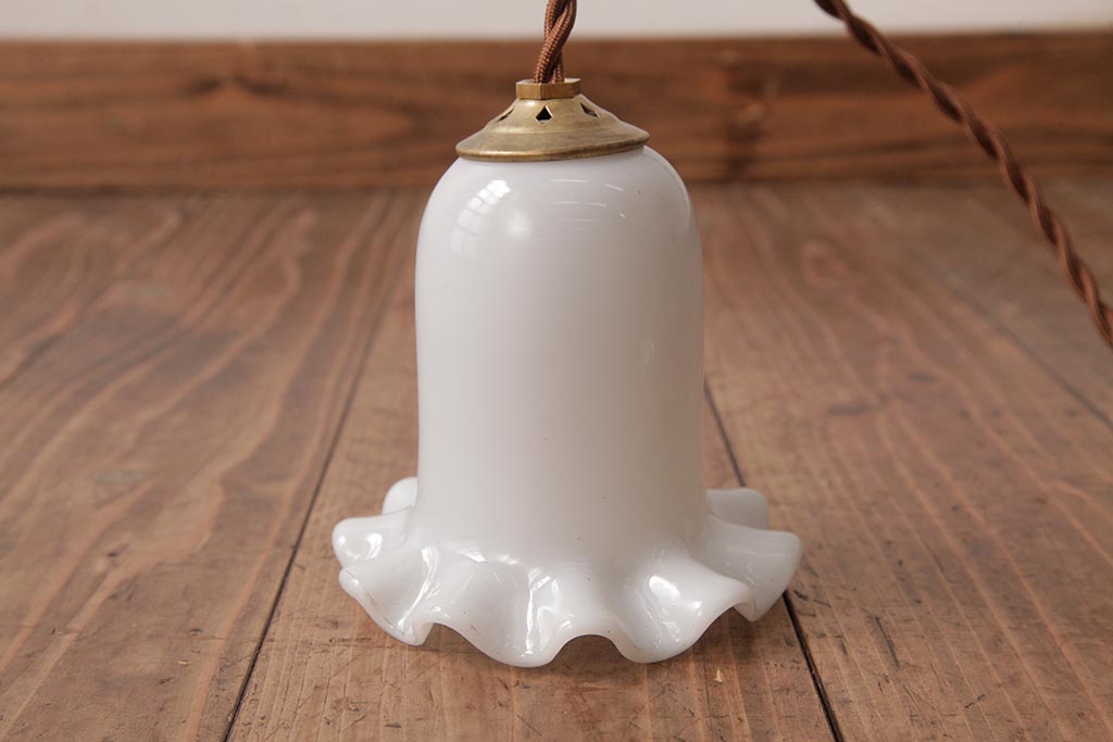 ビンテージ照明　愛らしいフリルシェードのペンダントライト(吊り下げ照明、天井照明)(R-037761)