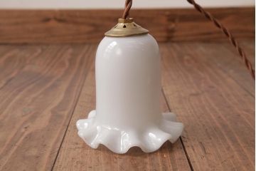 ビンテージ照明　愛らしいフリルシェードのペンダントライト(吊り下げ照明、天井照明)(R-037761)