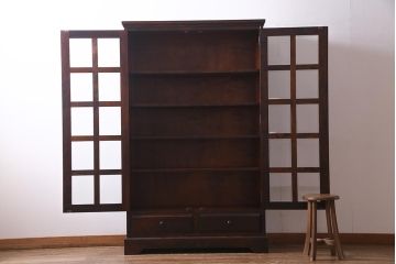 中古　北海道民芸家具　#115　落ち着いた色味のブックケース(本箱、収納棚、戸棚)(R-037765)