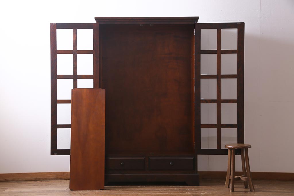 中古　北海道民芸家具　#115　落ち着いた色味のブックケース(本箱、収納棚、戸棚)(R-037765)