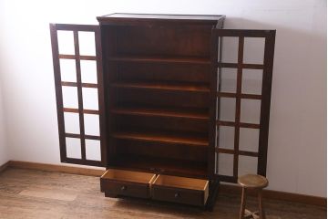中古　北海道民芸家具　#115　落ち着いた色味のブックケース(本箱、収納棚、戸棚)(R-037765)