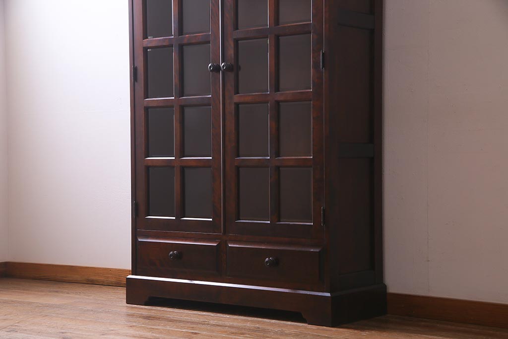 中古　北海道民芸家具　#115　落ち着いた色味のブックケース(本箱、収納棚、戸棚)(R-037765)