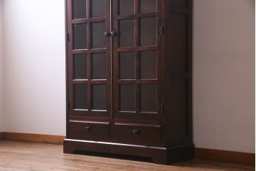 中古　北海道民芸家具　#115　落ち着いた色味のブックケース(本箱、収納棚、戸棚)(R-037765)