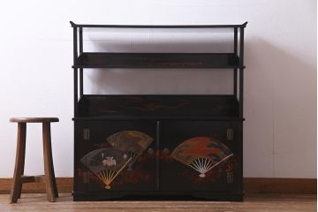 ビンテージ　国産工芸家具　漆塗り・螺鈿細工　上質な和の雰囲気漂う茶棚(飾り棚、収納棚、ヴィンテージ)(R-037788)