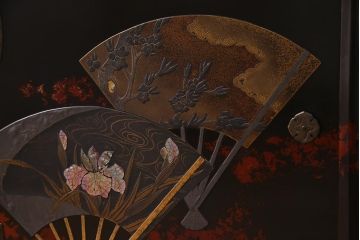 ビンテージ　国産工芸家具　漆塗り・螺鈿細工　上質な和の雰囲気漂う茶棚(飾り棚、収納棚、ヴィンテージ)(R-037788)