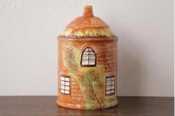 ヴィンテージ雑貨　イギリス　Price & Kensington(プライス&ケンジントン)　Cottage Ware　ビスケットポット(ジャー、小物入れ、ビンテージ)(R-037789)