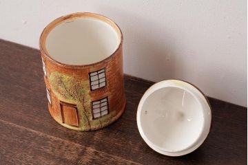 ヴィンテージ雑貨　イギリス　Price & Kensington(プライス&ケンジントン)　Cottage Ware　ビスケットポット(ジャー、小物入れ、ビンテージ)(R-037789)
