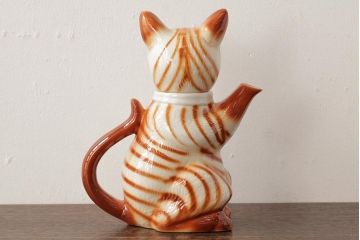 ヴィンテージ雑貨　イギリスビンテージ　Tony wood(トニーウッド)　トラ猫型のティーポット(ネコ型ポット、茶器)(R-037801)