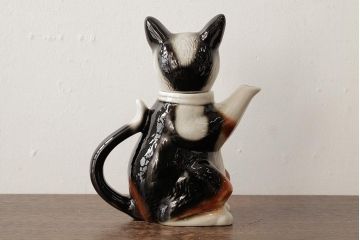 ヴィンテージ雑貨　イギリスビンテージ　Tony wood(トニーウッド)　三毛猫型のティーポット(ネコ型ポット、茶器)(R-037802)