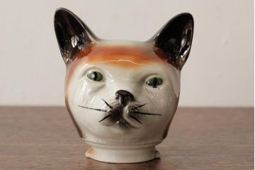 ヴィンテージ雑貨　イギリスビンテージ　Tony wood(トニーウッド)　三毛猫型のティーポット(ネコ型ポット、茶器)(R-037802)