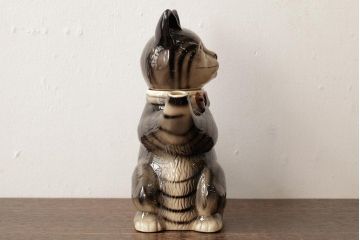 ヴィンテージ雑貨　イギリスビンテージ　Tony wood(トニーウッド)　キジトラ　猫型のティーポット(ネコ型ポット、茶器)(R-037804)