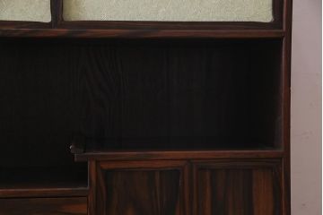 アンティーク家具　大正昭和初期　縞黒檀・桐材・栓材　銅金具　上手物!上質な作りの茶箪笥(茶棚、収納棚、違い棚、桐箪笥、桐たんす)(R-037806)
