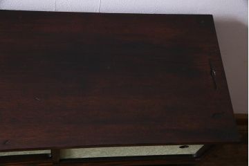 アンティーク家具　大正昭和初期　縞黒檀・桐材・栓材　銅金具　上手物!上質な作りの茶箪笥(茶棚、収納棚、違い棚、桐箪笥、桐たんす)(R-037806)