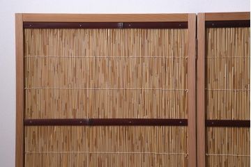 中古　夏屏風　簾屏風　茶道具　六連衝立　6枚折り花寄せ屏風(つい立て、パーテーション)(R-037811)