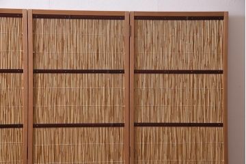 中古　夏屏風　簾屏風　茶道具　六連衝立　6枚折り花寄せ屏風(つい立て、パーテーション)(R-037811)