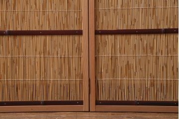 中古　夏屏風　簾屏風　茶道具　六連衝立　6枚折り花寄せ屏風(つい立て、パーテーション)(R-037811)