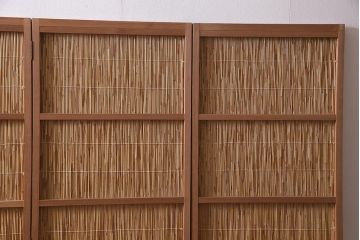 中古　夏屏風　簾屏風　茶道具　六連衝立　6枚折り花寄せ屏風(つい立て、パーテーション)(R-037811)