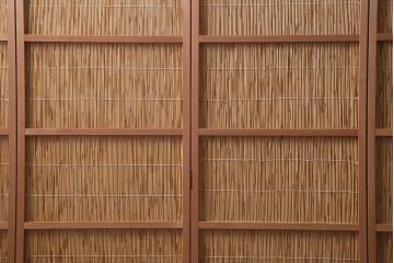中古　夏屏風　簾屏風　茶道具　六連衝立　6枚折り花寄せ屏風(つい立て、パーテーション)(R-037811)