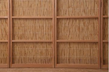 中古　夏屏風　簾屏風　茶道具　六連衝立　6枚折り花寄せ屏風(つい立て、パーテーション)(R-037811)