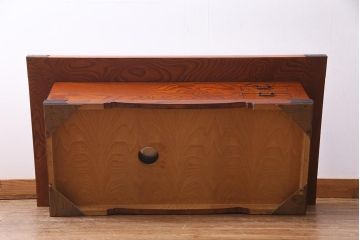中古　民芸家具　ケヤキ材　乱れ杢　迫力のある杢目の流れが見事な関西火鉢(長火鉢、囲炉裏、座卓)(R-037813)