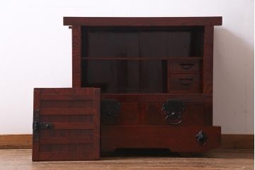 ビンテージ家具　国産民芸家具　ケヤキ材の杢目が美しい高級感あふれる米沢車箪笥(帳場箪笥)(R-037816)