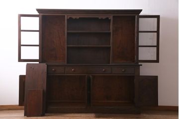 中古　松本民芸家具　特注品!F型食器棚　和洋折衷スタイルにおすすめの食器棚(カップボード、キャビネット、収納棚)(R-037817)