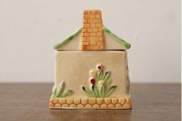 ヴィンテージ雑貨　イギリス　Keele St. Pottery(KSP)　COTTAGEWARE(コテージウェア)　ミルクジャグ&シュガーポット(クリーマー、ビンテージ)(R-037820)