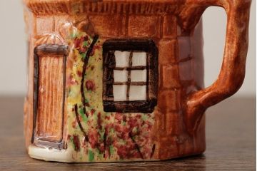 ヴィンテージ雑貨　イギリス　Keele St. Pottery(KSP)　COTTAGEWARE(コテージウェア)　ミルクジャグ&シュガーポット(クリーマー、ビンテージ)(R-037820)