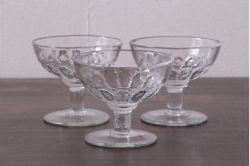 アンティーク雑貨　大正期　無色吹きガラス氷コップ3点セット(R-037823)