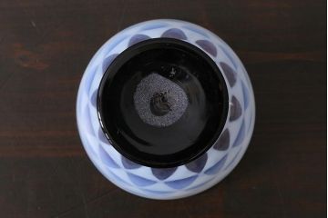 アンティーク雑貨　大正期　乳白鱗紋エナメル脚　碗形氷コップ(R-037830)