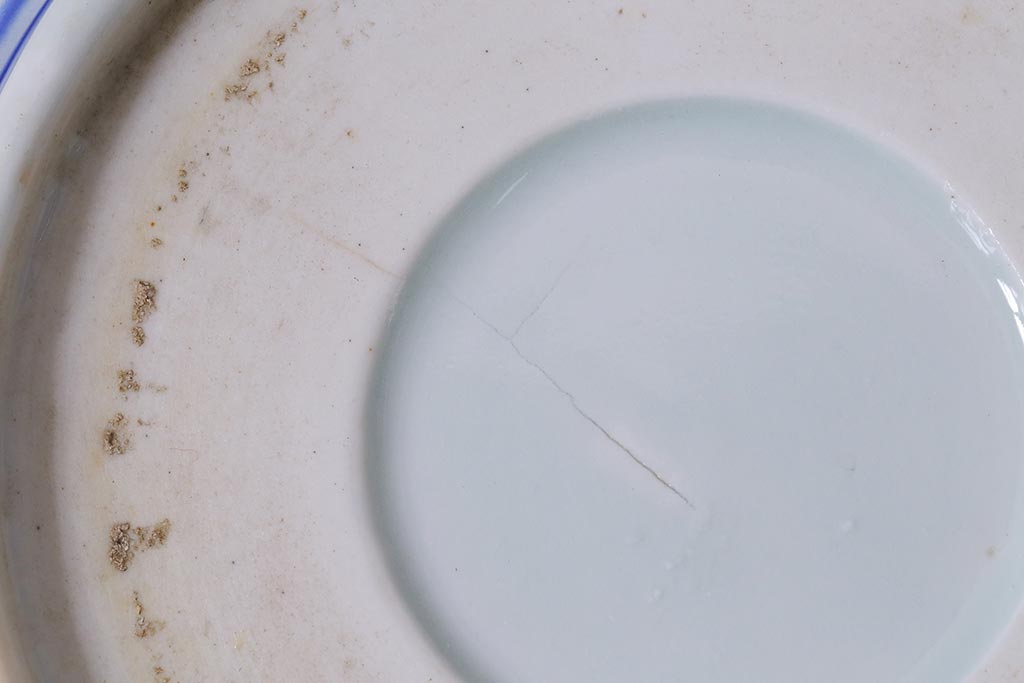 アンティーク雑貨　明治期　花波ねじり文　ベロ藍　染付深鉢・大(R-037831)