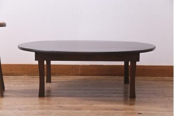 アンティーク家具　和製アンティーク　昭和初期　栓材　味のあるレトロな丸ちゃぶ台(折り畳み式テーブル、ローテーブル、座卓)(R-037832)