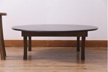 アンティーク家具　和製アンティーク　昭和初期　栓材　味のあるレトロな丸ちゃぶ台(折り畳み式テーブル、ローテーブル、座卓)(R-037832)