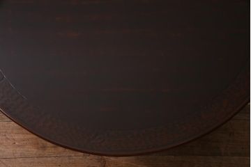 レトロ家具　和製アンティーク　鎌倉彫りが珍しい丸ちゃぶ台(折り畳み式テーブル、ローテーブル、座卓)(R-037833)
