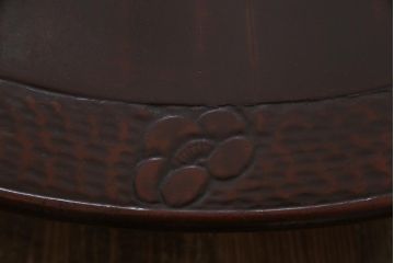 レトロ家具　和製アンティーク　鎌倉彫りが珍しい丸ちゃぶ台(折り畳み式テーブル、ローテーブル、座卓)(R-037833)