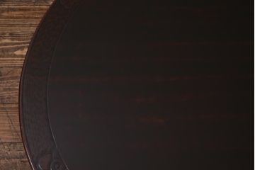 レトロ家具　和製アンティーク　鎌倉彫りが珍しい丸ちゃぶ台(折り畳み式テーブル、ローテーブル、座卓)(R-037833)