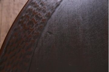 レトロ家具　和製アンティーク　鎌倉彫りが珍しい丸ちゃぶ台(折り畳み式テーブル、ローテーブル、座卓)(R-037833)