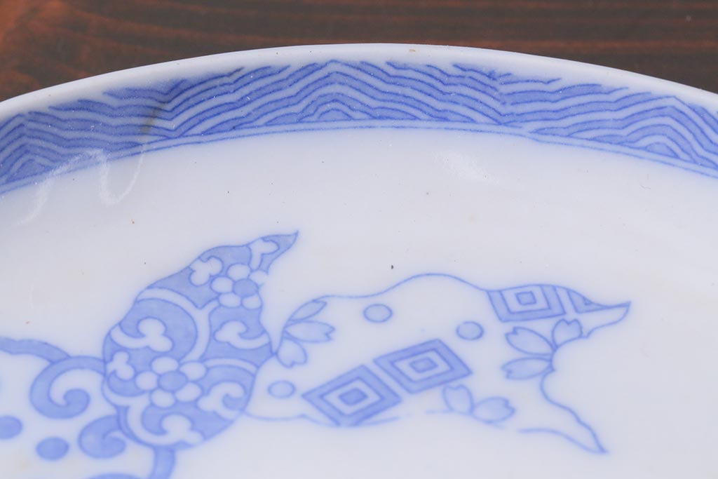 アンティーク雑貨　大正期　花蝶図　五寸　印判皿2枚セット(中皿)(R-037835)