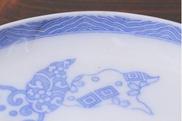 アンティーク雑貨　大正期　花蝶図　五寸　印判皿2枚セット(中皿)(R-037835)