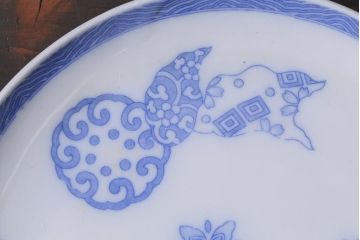 アンティーク雑貨　大正期　花蝶図　五寸　印判皿2枚セット(中皿)(R-037835)